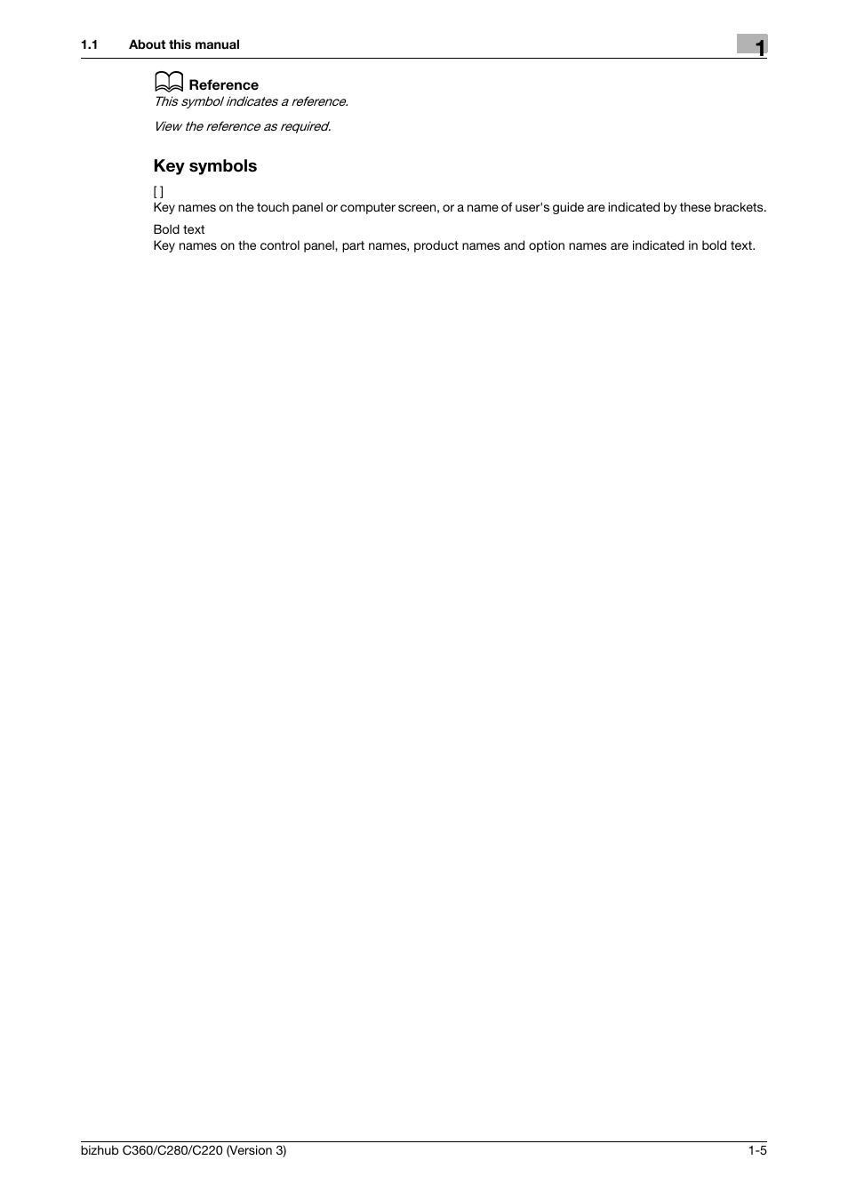 Key symbols, Key symbols -5 | Konica Minolta BIZHUB C280 User Manual | Page 9 / 78