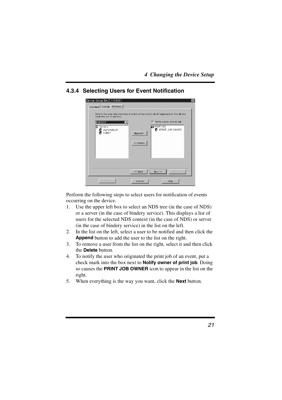 4 selecting users for event notification, 4 selecting users for event, Notification | 4 selecting users for, Event notification | Konica Minolta Network Setup User Manual | Page 26 / 38