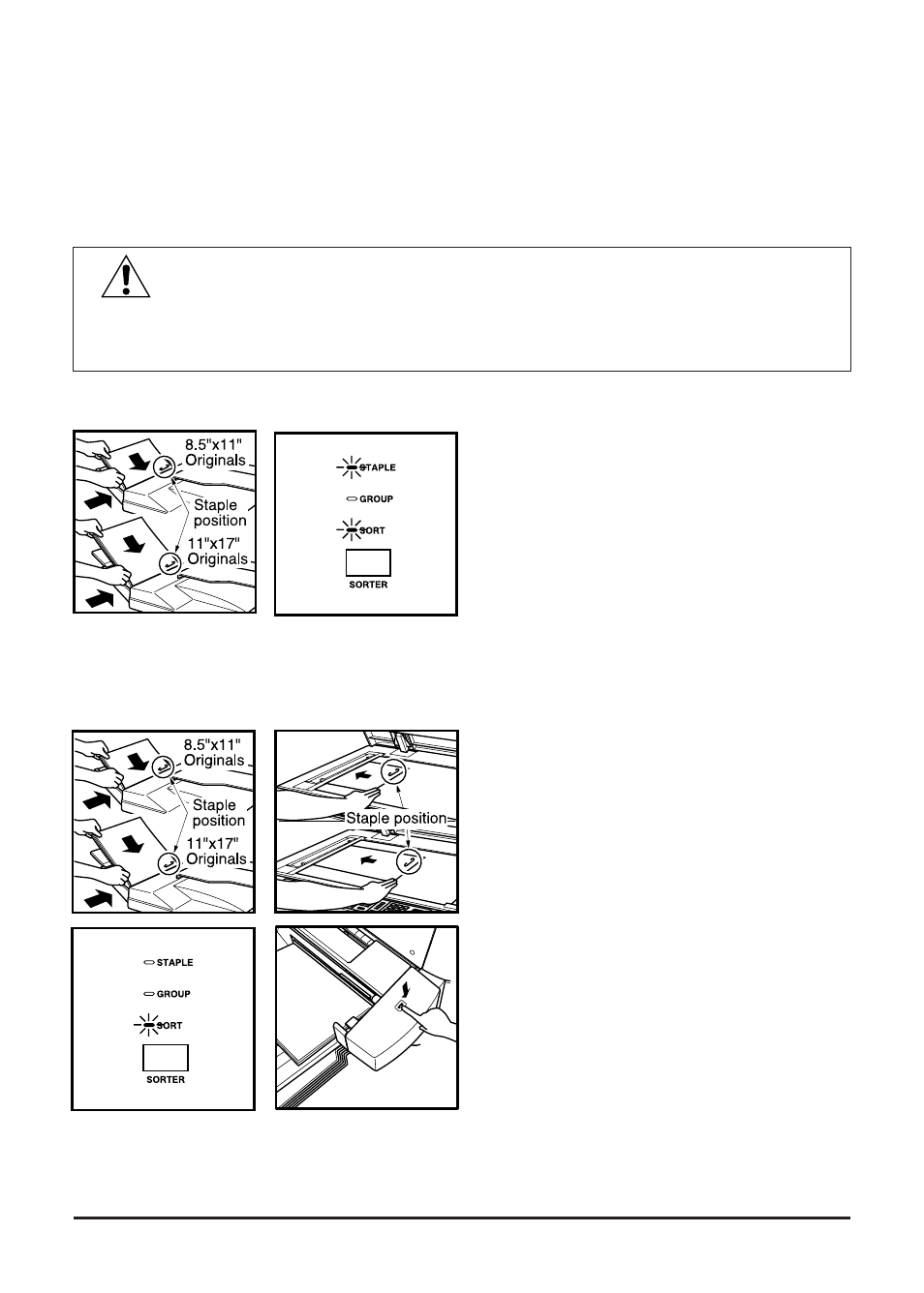 Basic copying, Using the sorter (continued), Caution | Konica Minolta Copier 2223 User Manual | Page 56 / 123