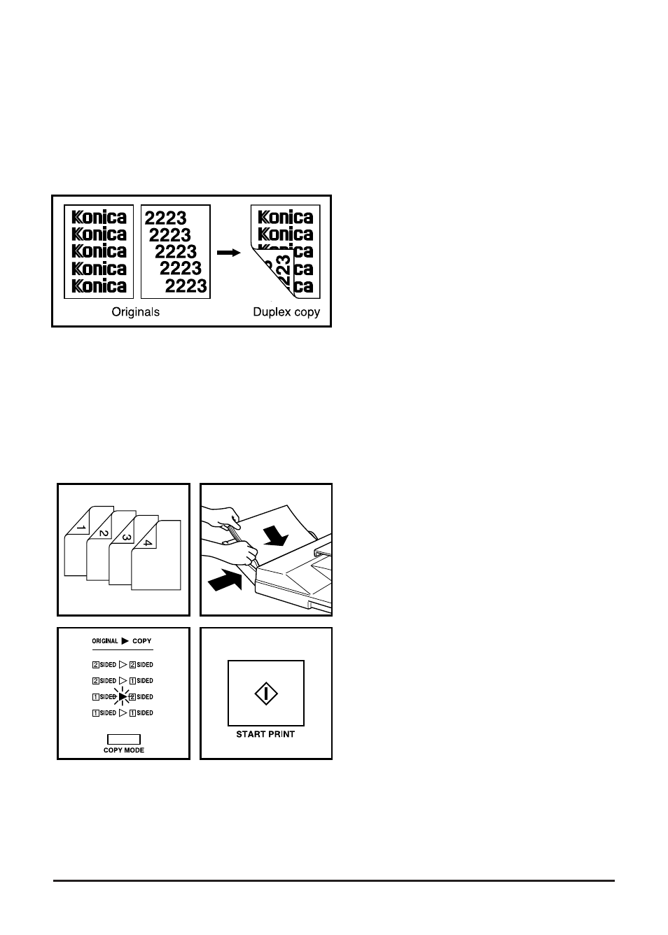 Duplex copying, Automatic duplex | Konica Minolta Copier 2223 User Manual | Page 59 / 123