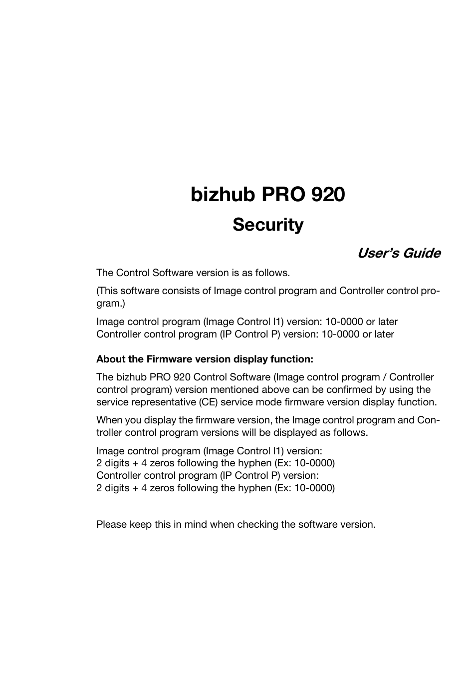 Bizhub pro 920, Security, User’s guide | Konica Minolta 920 User Manual | Page 3 / 76