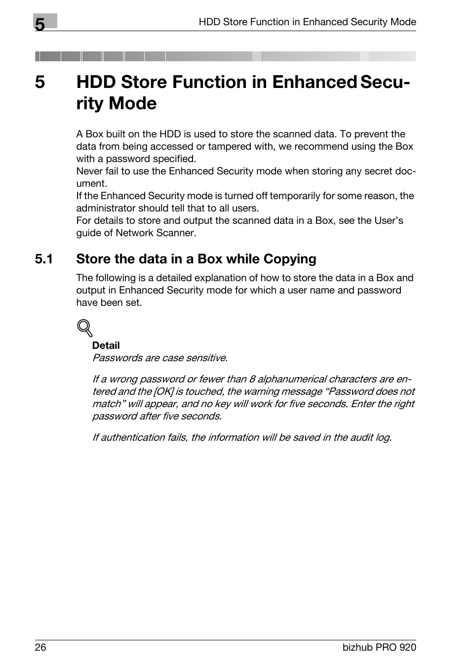 5 hdd store function in enhanced security mode, 1 store the data in a box while copying, Hdd store function in enhanced security mode | Store the data in a box while copying, 5hdd store function in enhanced, Secu- rity mode | Konica Minolta 920 User Manual | Page 34 / 76