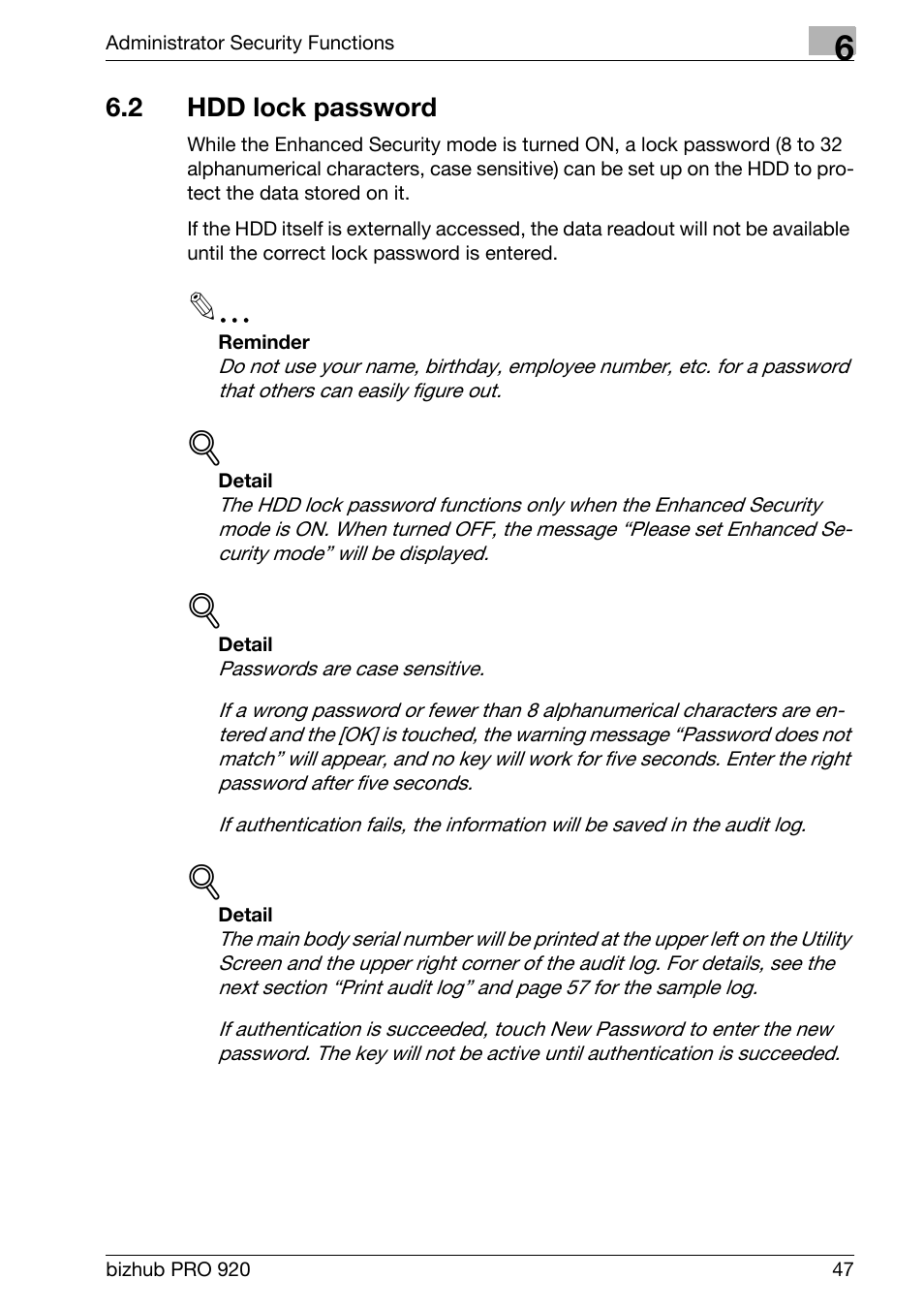 2 hdd lock password, Hdd lock password | Konica Minolta 920 User Manual | Page 55 / 76