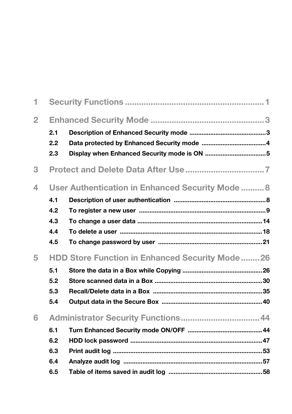 1security functions 2 enhanced security mode, 5hdd store function in enhanced security mode, 6administrator security functions | Konica Minolta 920 User Manual | Page 71 / 76