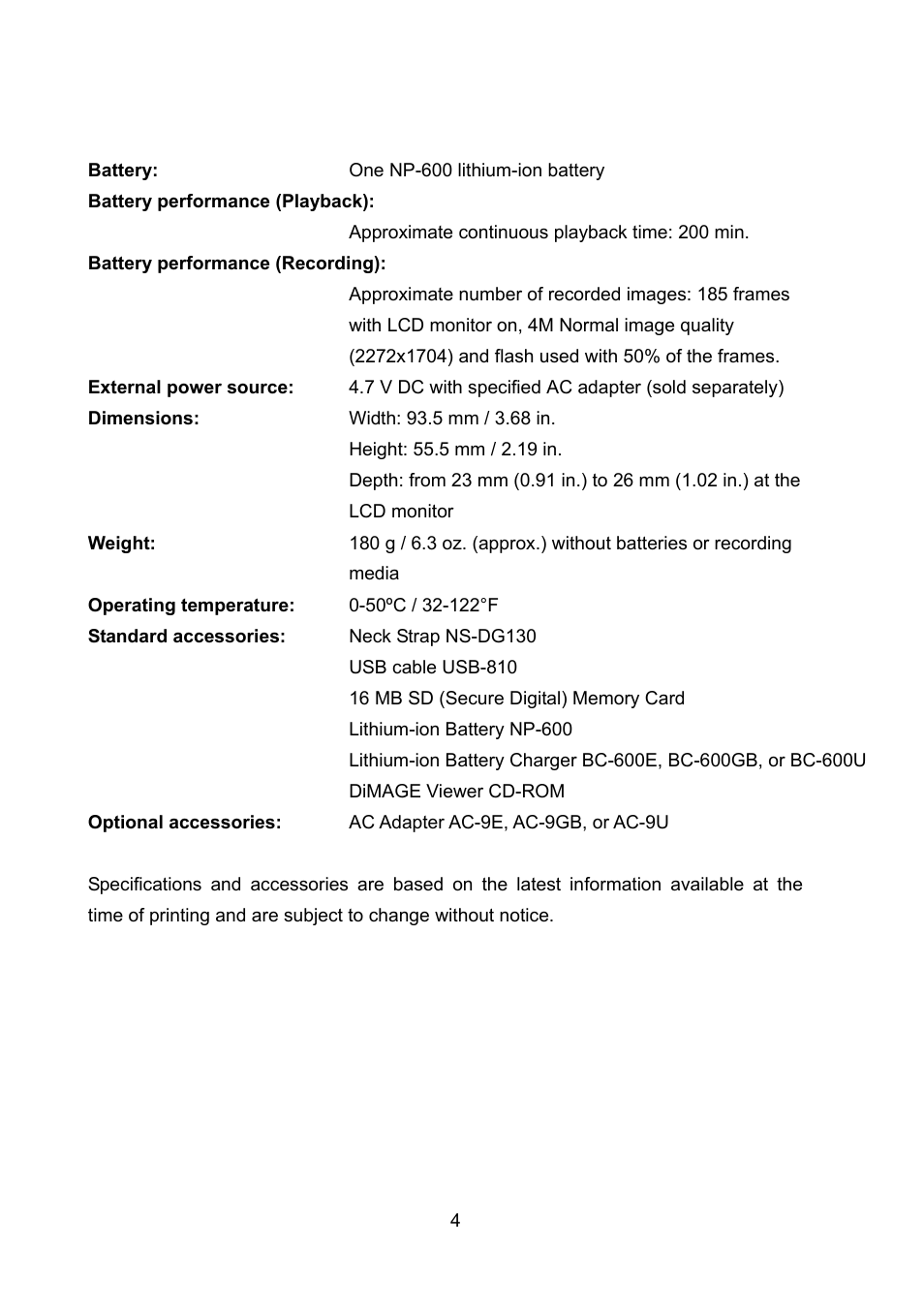 Konica Minolta DiMAGE G400 User Manual | Page 4 / 6