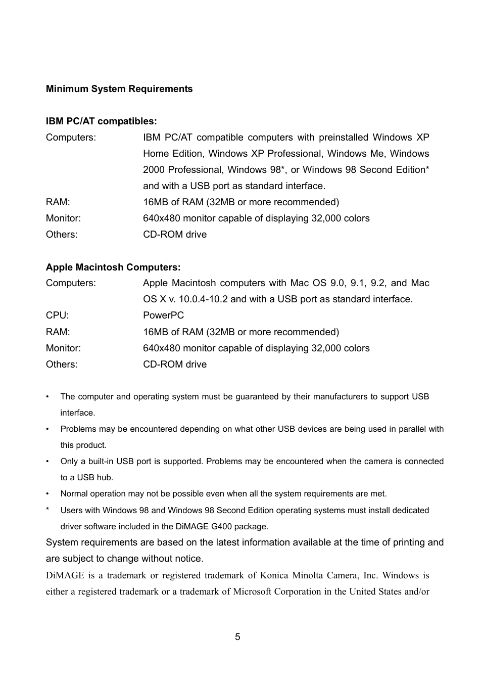 Konica Minolta DiMAGE G400 User Manual | Page 5 / 6