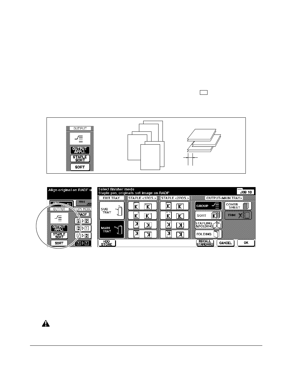 Output modes, Group mode using primary (main) tray | Konica Minolta 7075 User Manual | Page 124 / 311