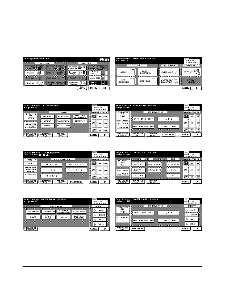 Applications, Stamp/overlay (continued) | Konica Minolta 7075 User Manual | Page 192 / 311