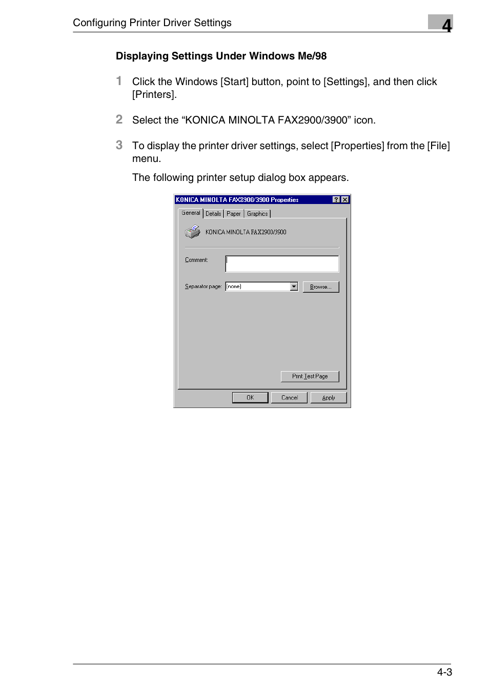 Displaying settings under windows me/98 | Konica Minolta FAX2900/FAX3900 User Manual | Page 24 / 60