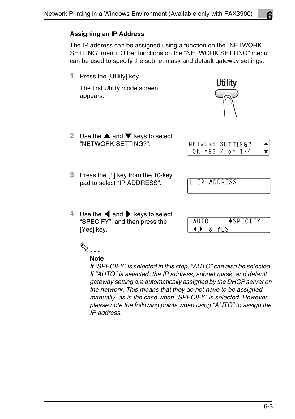 Assigning an ip address, Assigning an ip address -3 | Konica Minolta FAX2900/FAX3900 User Manual | Page 38 / 60