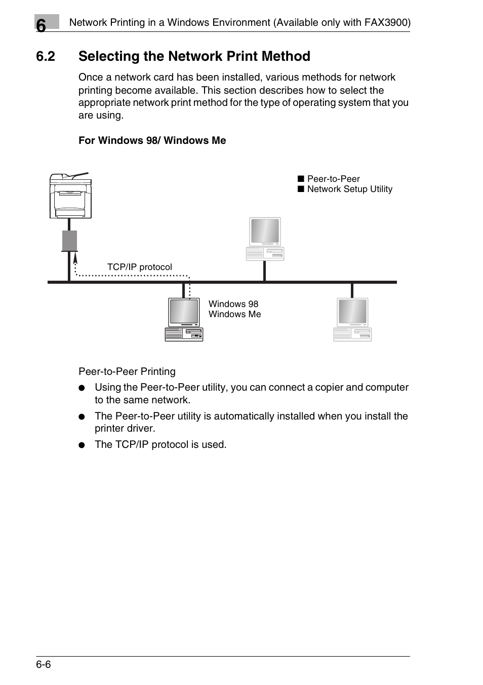 2 selecting the network print method, For windows 98/ windows me, Selecting the network print method -6 | For windows 98/ windows me -6 | Konica Minolta FAX2900/FAX3900 User Manual | Page 41 / 60