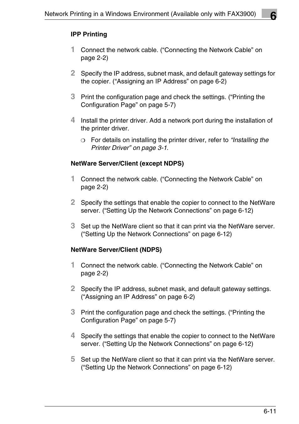 Ipp printing, Netware server/client (except ndps), Netware server/client (ndps) | Konica Minolta FAX2900/FAX3900 User Manual | Page 46 / 60