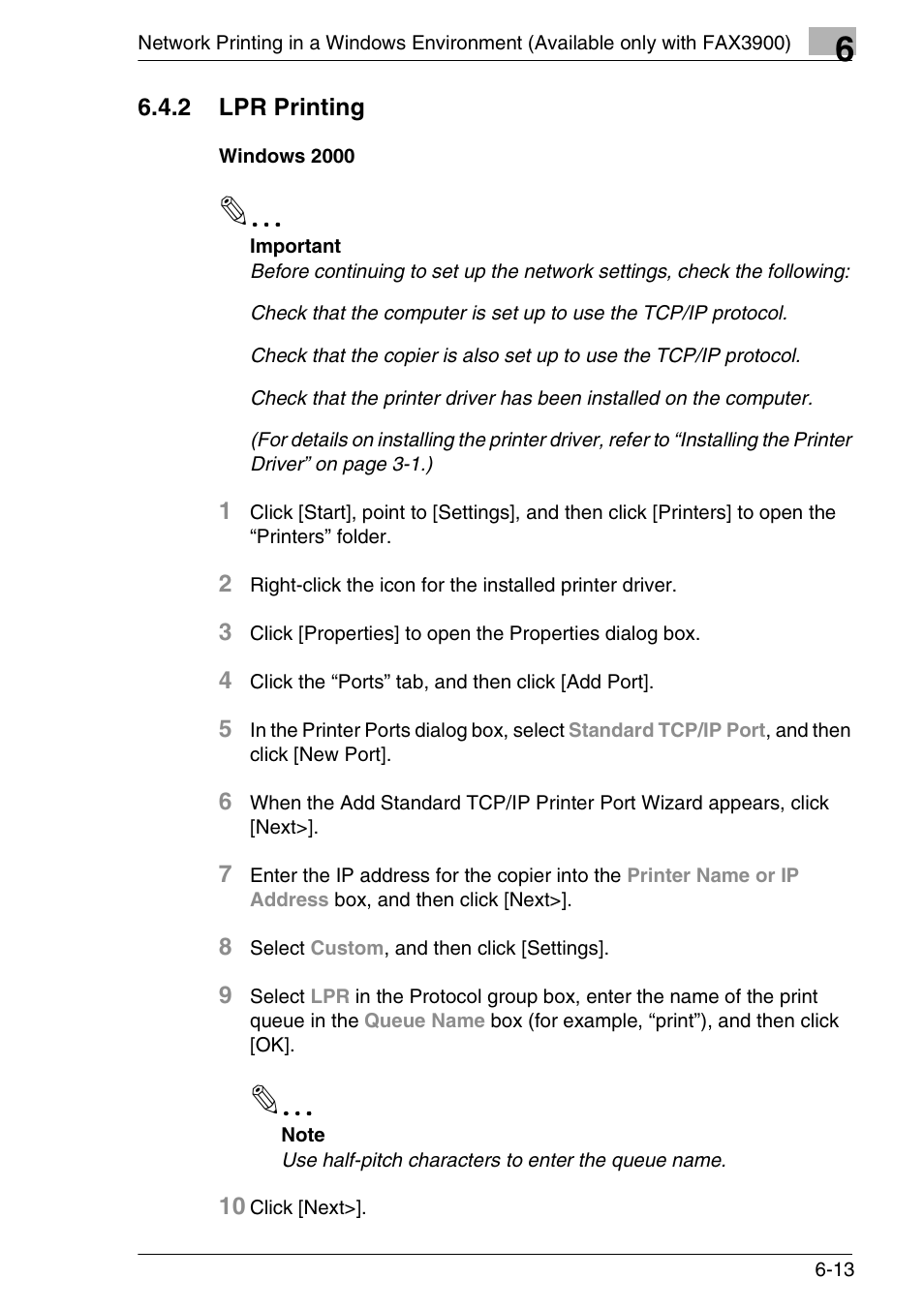 2 lpr printing, Windows 2000, 2 lpr printing -13 | Windows 2000 -13 | Konica Minolta FAX2900/FAX3900 User Manual | Page 48 / 60