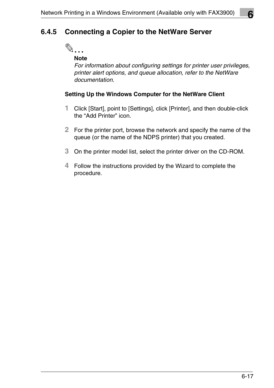 5 connecting a copier to the netware server, 5 connecting a copier to the netware server -17 | Konica Minolta FAX2900/FAX3900 User Manual | Page 52 / 60