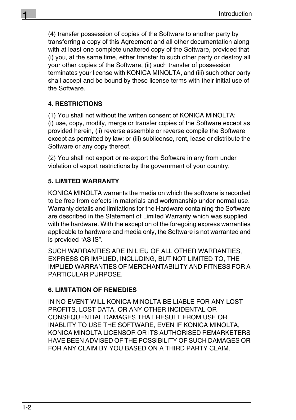 Restrictions, Limited warranty, Limitation of remedies | Konica Minolta FAX2900/FAX3900 User Manual | Page 7 / 60
