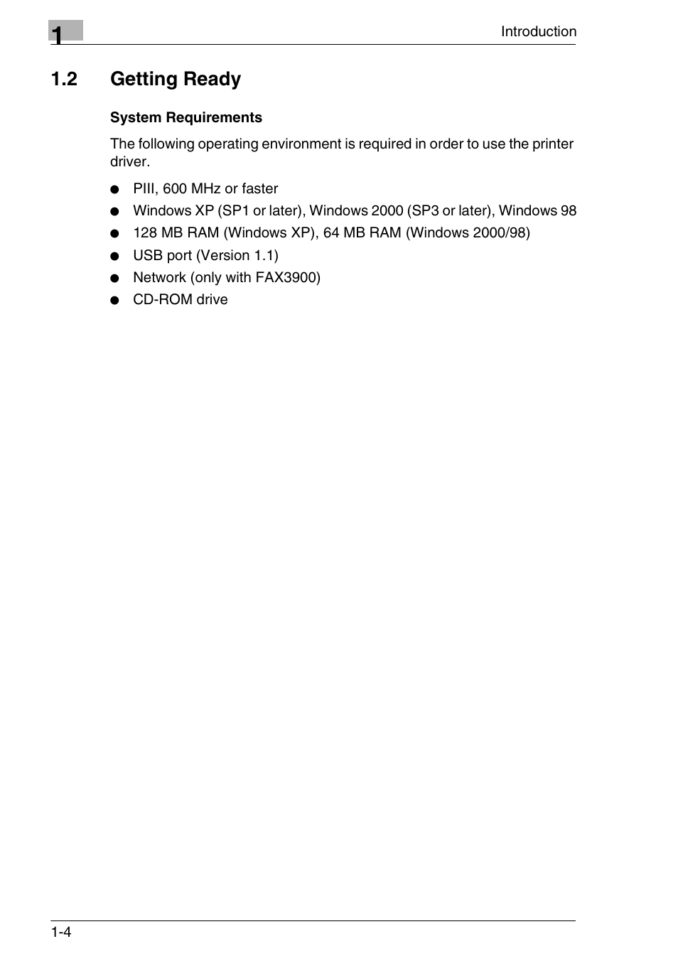 2 getting ready, System requirements, Getting ready -4 | System requirements -4 | Konica Minolta FAX2900/FAX3900 User Manual | Page 9 / 60