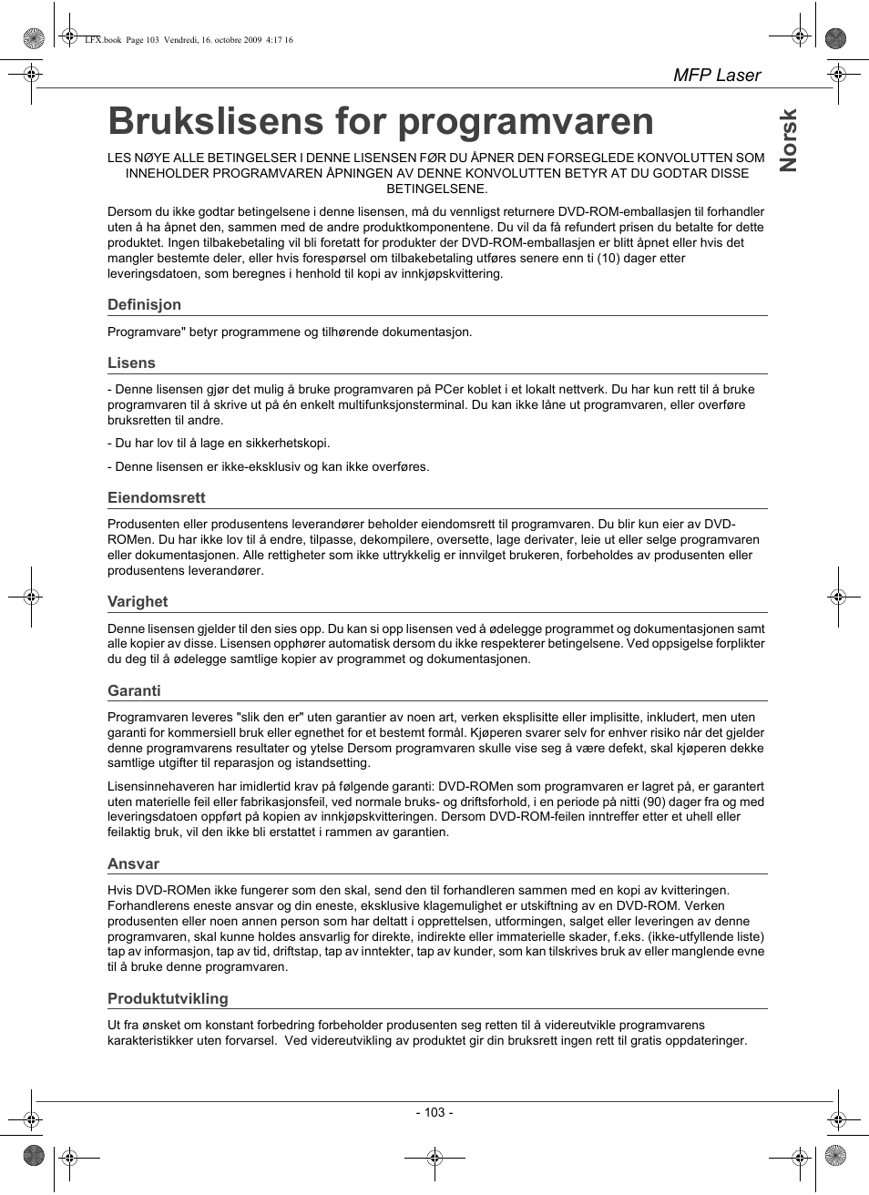 Brukslisens for programvaren, No rs k | Konica Minolta PAGEPRO 1480MF User Manual | Page 104 / 198