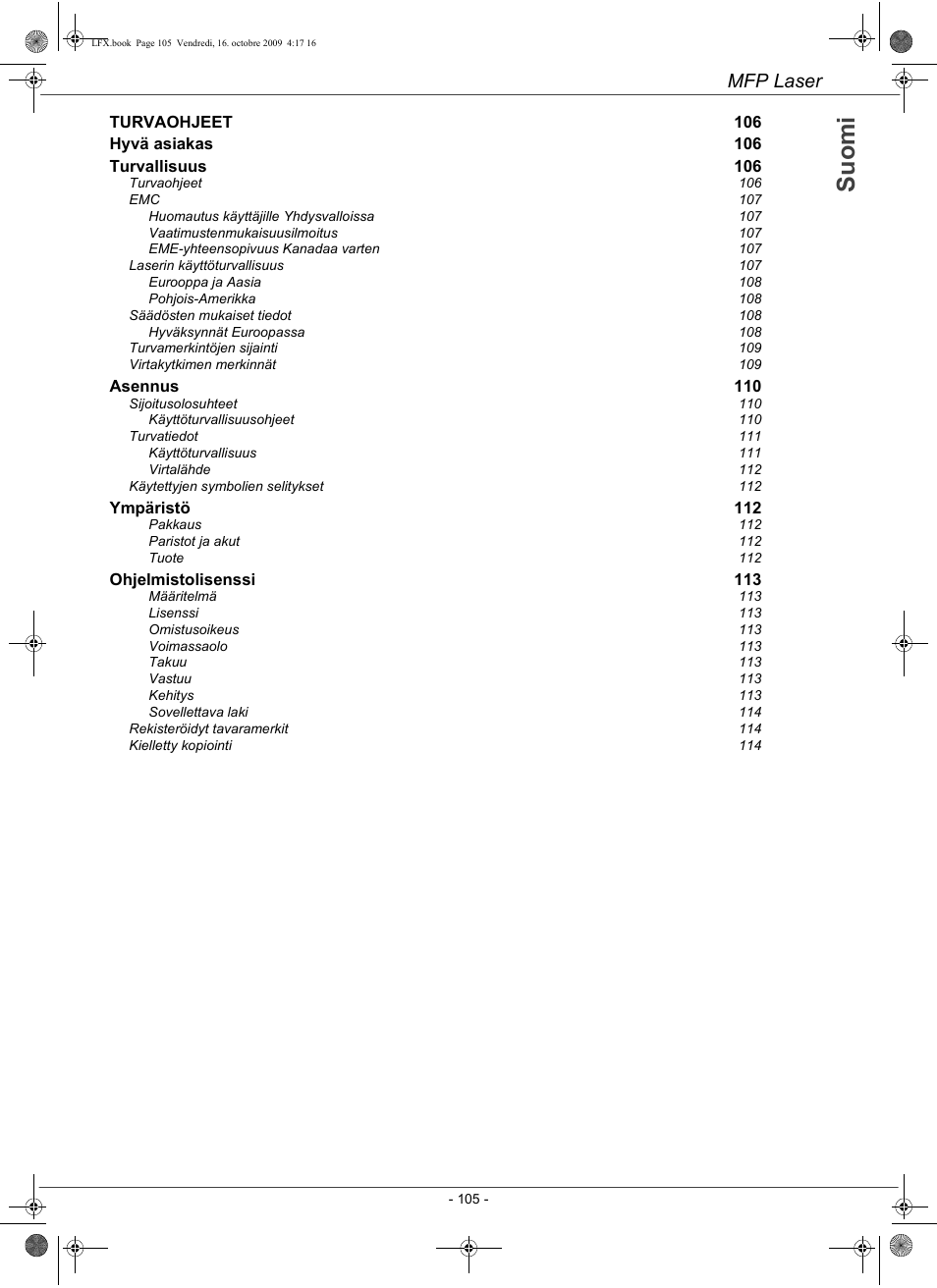 6xrpl, Su o m i, Mfp laser | Konica Minolta PAGEPRO 1480MF User Manual | Page 106 / 198