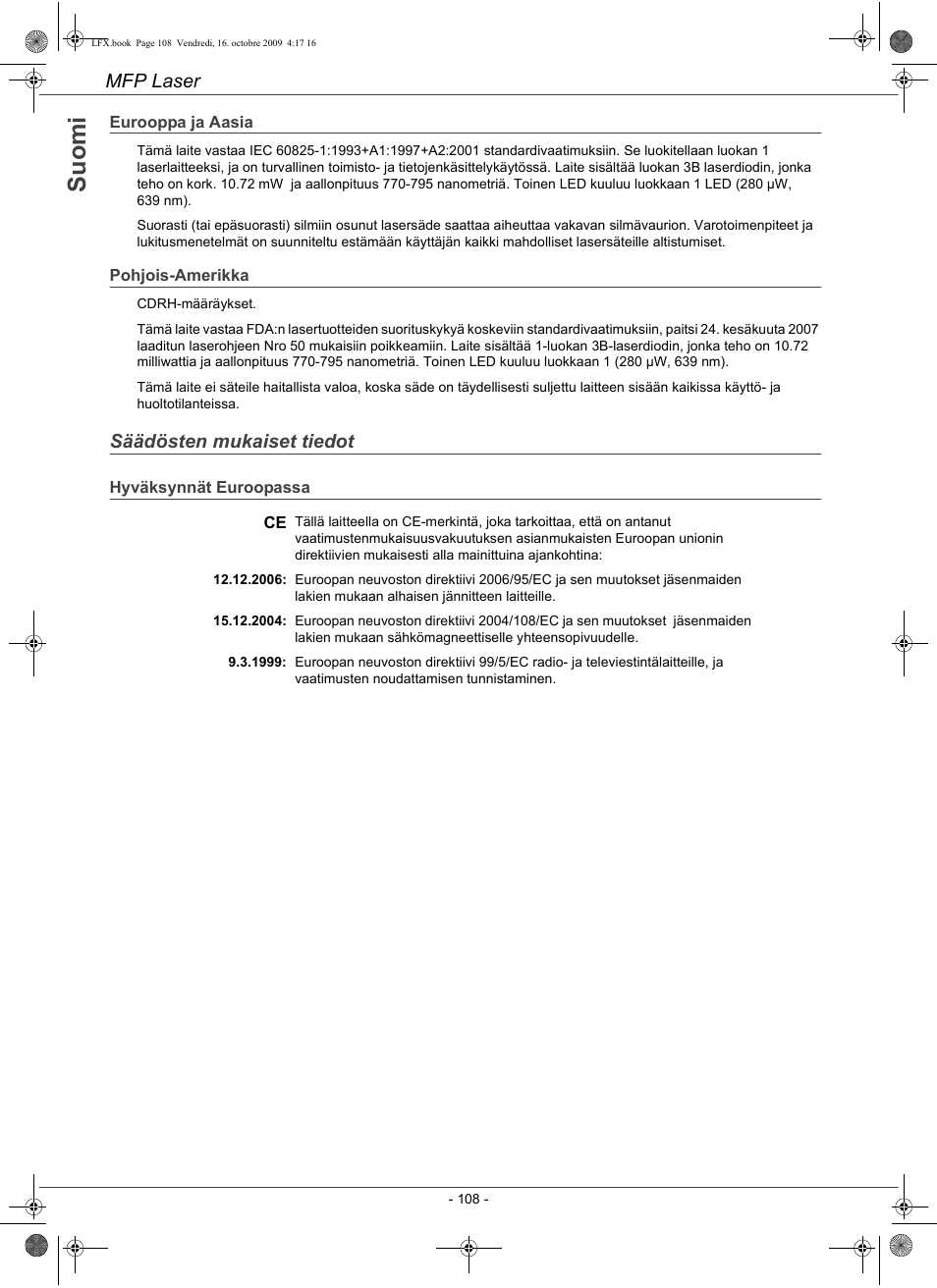 Su o m i | Konica Minolta PAGEPRO 1480MF User Manual | Page 109 / 198