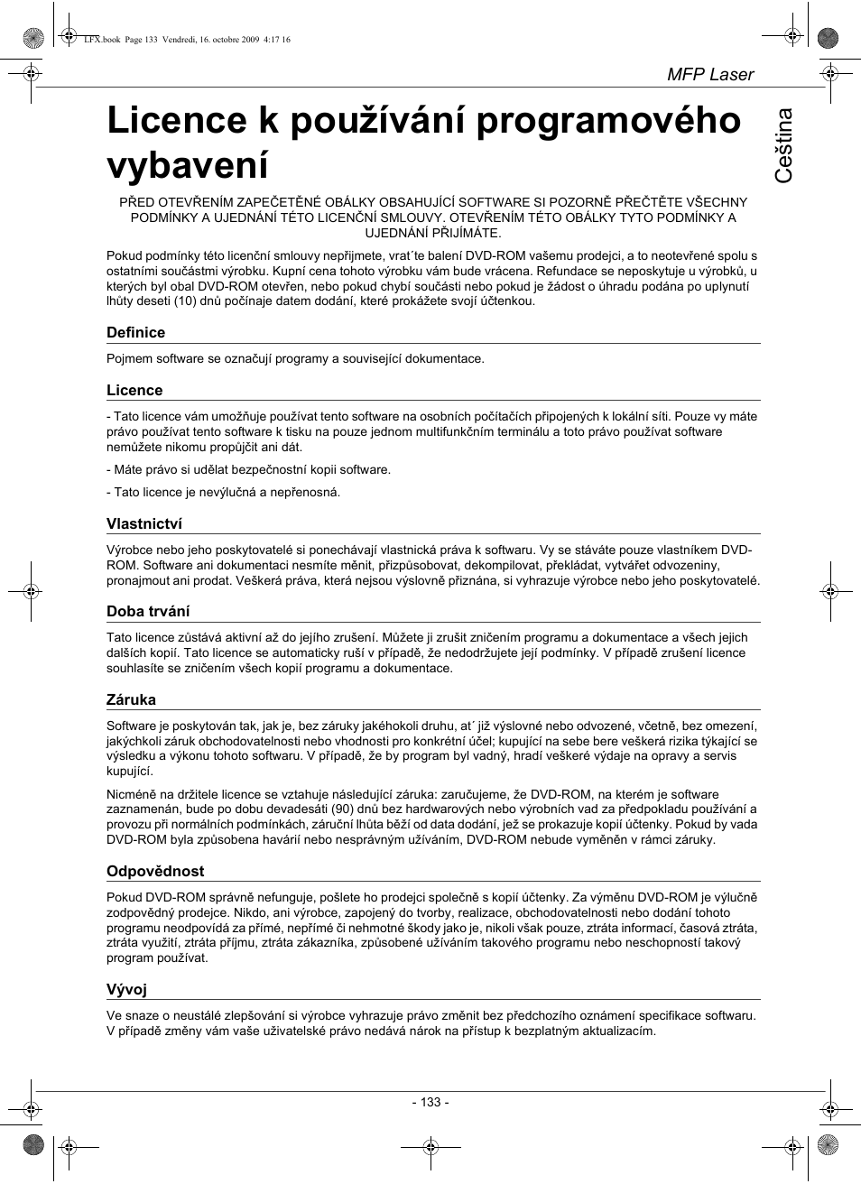 Licence k používání programového vybavení, C e št in a | Konica Minolta PAGEPRO 1480MF User Manual | Page 134 / 198