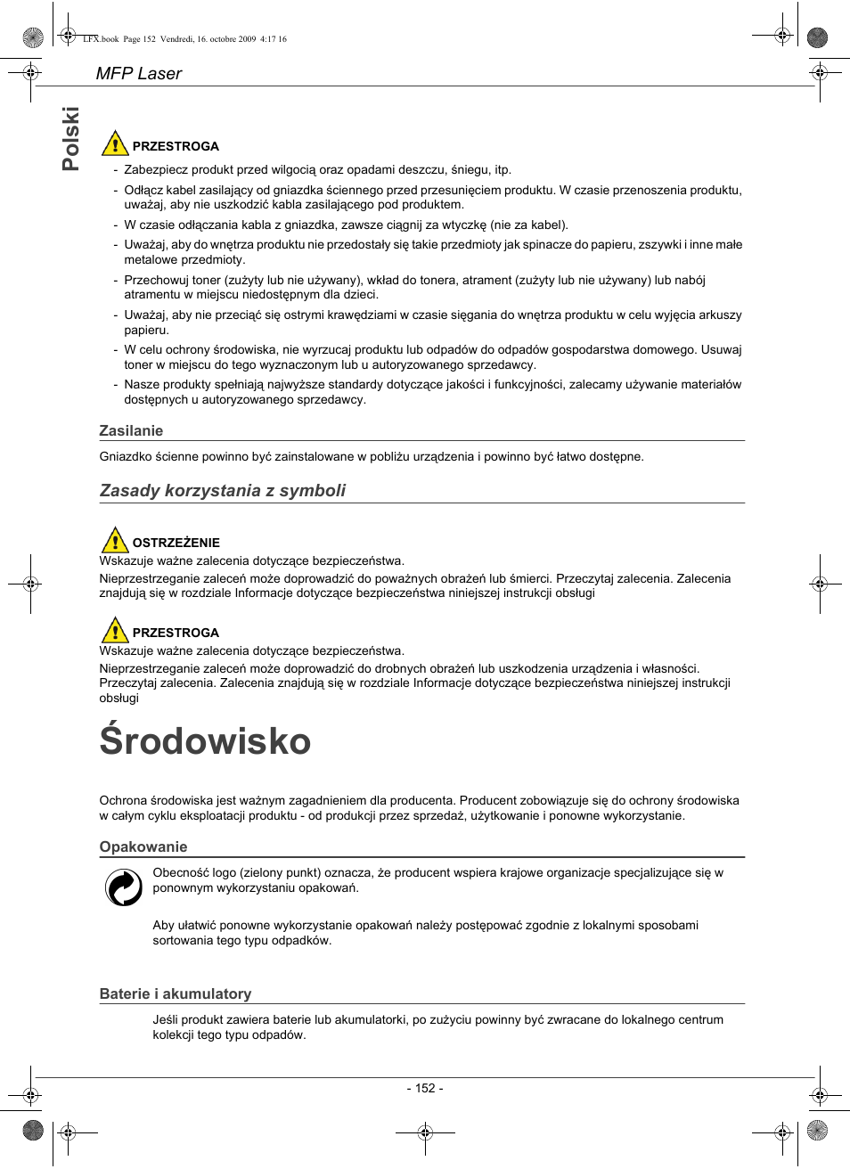 Środowisko, Po ls k i | Konica Minolta PAGEPRO 1480MF User Manual | Page 153 / 198