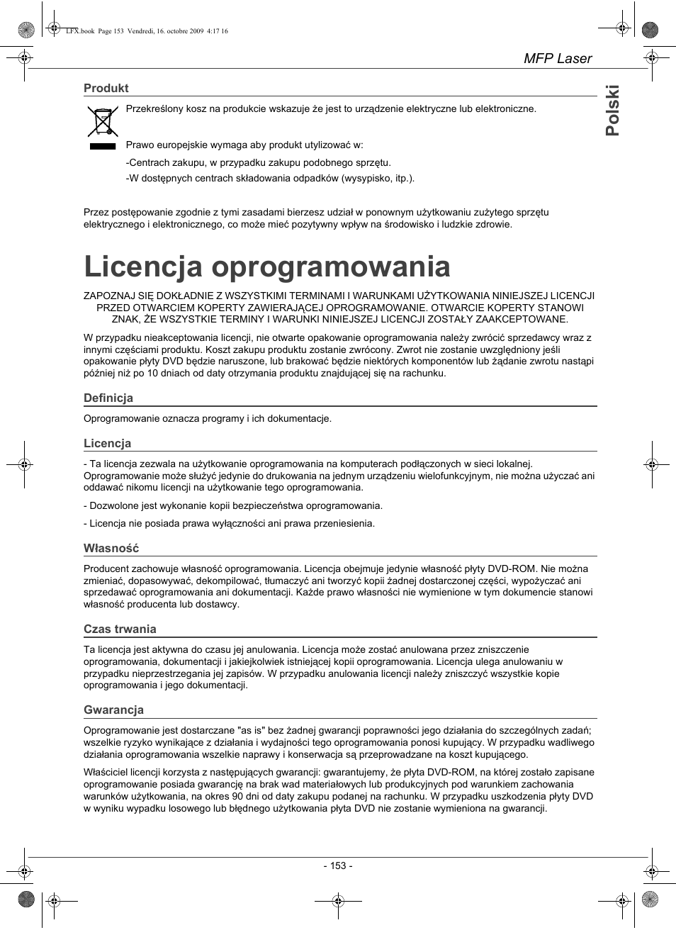 Licencja oprogramowania, Po ls k i | Konica Minolta PAGEPRO 1480MF User Manual | Page 154 / 198