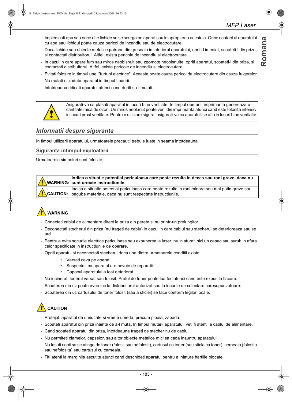 Mfp laser, Informatii despre siguranta | Konica Minolta PAGEPRO 1480MF User Manual | Page 184 / 198