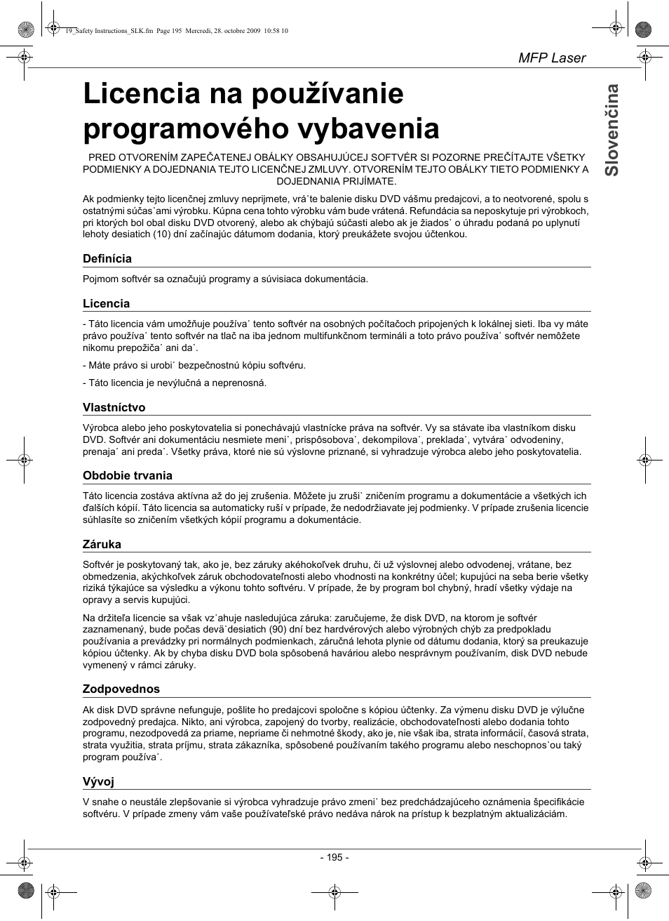 Licencia na používanie programového vybavenia | Konica Minolta PAGEPRO 1480MF User Manual | Page 196 / 198