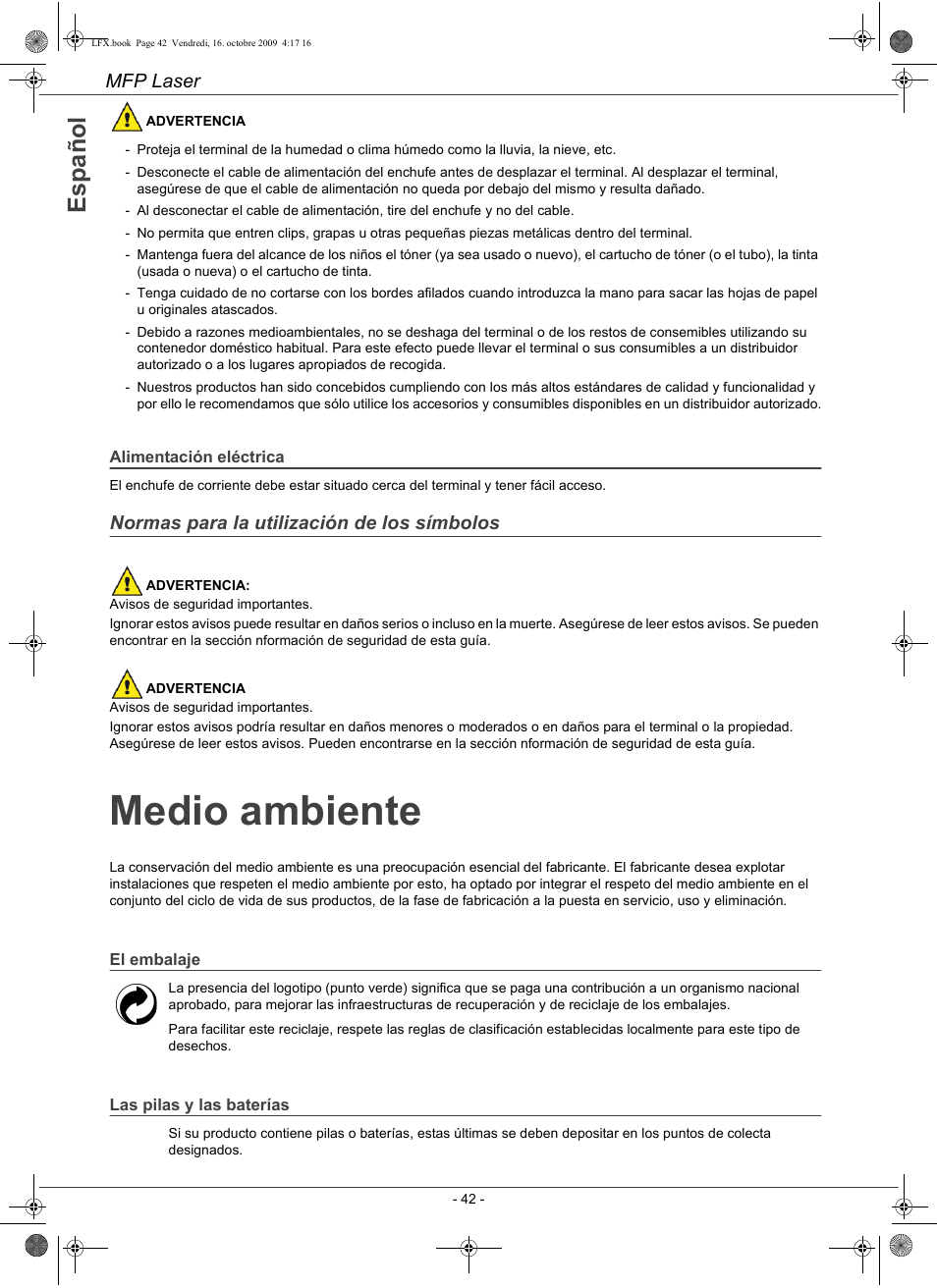 Medio ambiente | Konica Minolta PAGEPRO 1480MF User Manual | Page 43 / 198