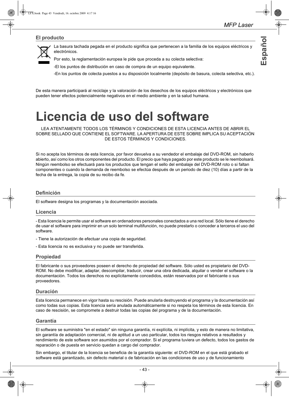 Licencia de uso del software | Konica Minolta PAGEPRO 1480MF User Manual | Page 44 / 198