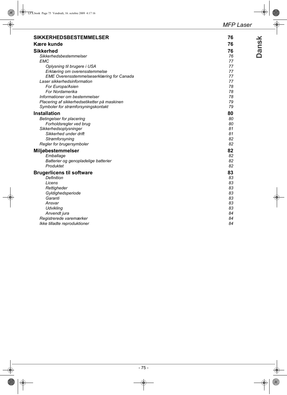 Dqvn, Da n s k, Mfp laser | Konica Minolta PAGEPRO 1480MF User Manual | Page 76 / 198