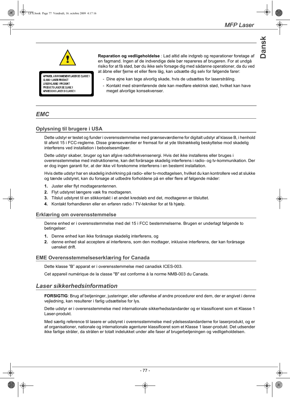 Da n s k | Konica Minolta PAGEPRO 1480MF User Manual | Page 78 / 198