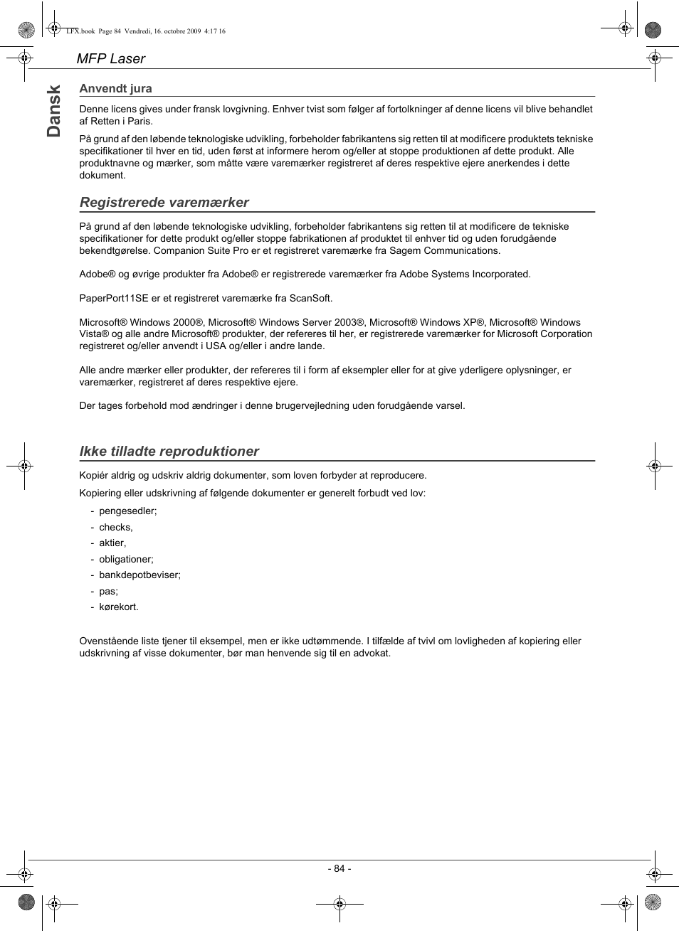 Da n s k | Konica Minolta PAGEPRO 1480MF User Manual | Page 85 / 198