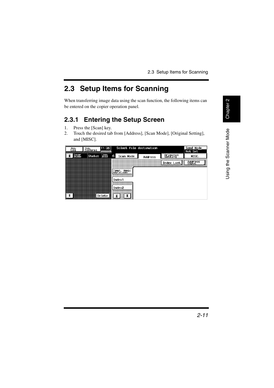 3 setup items for scanning, 1 entering the setup screen, 3 setup items for scanning -11 | Entering the setup screen -11 | Konica Minolta IC-401 User Manual | Page 64 / 106