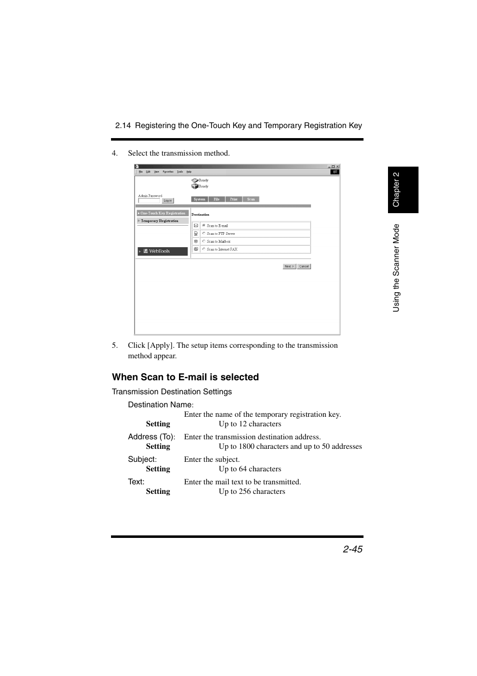 When scan to e-mail is selected | Konica Minolta IC-401 User Manual | Page 98 / 106