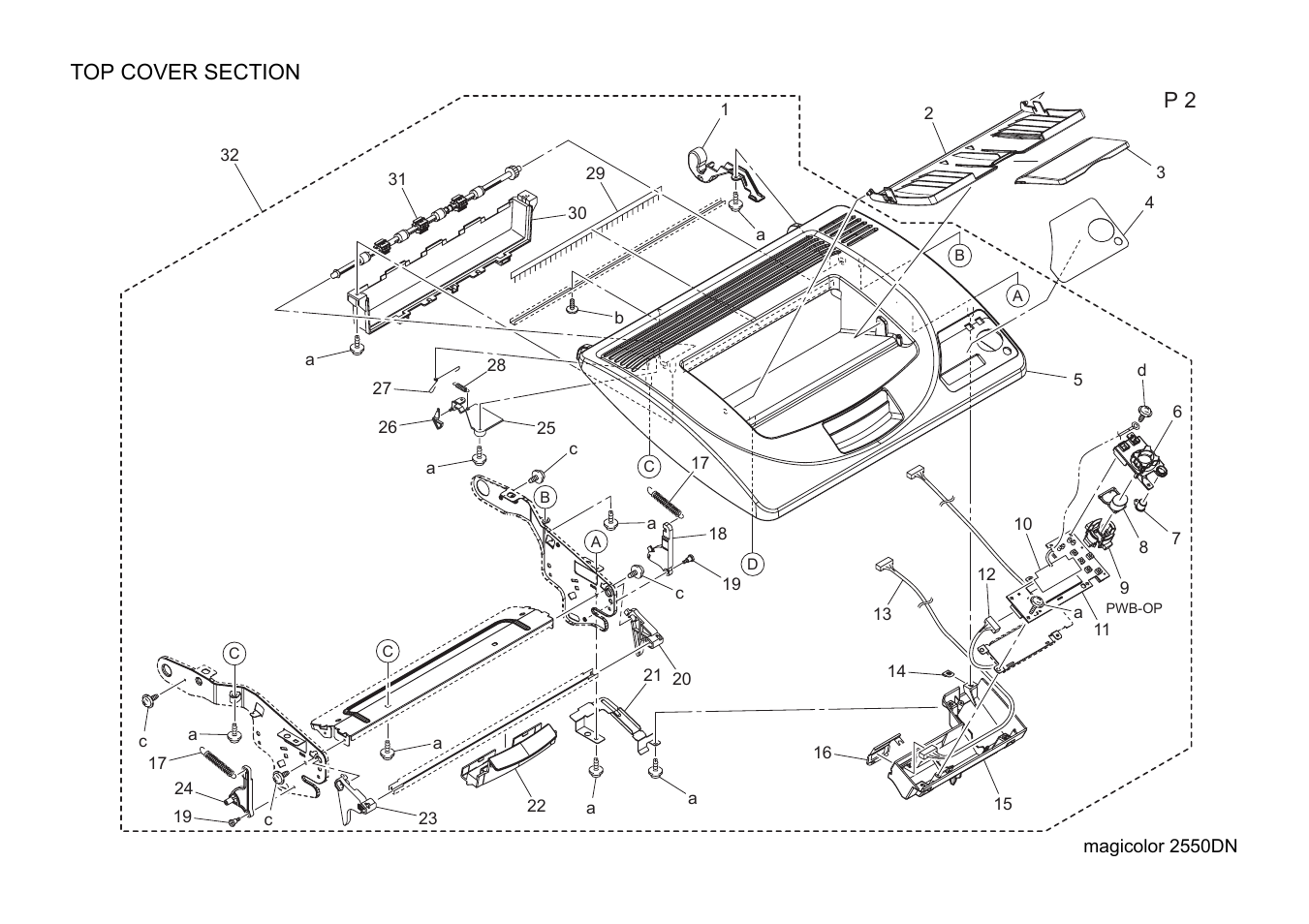 Top cover section | Konica Minolta magicolor 2550DN A00V014 User Manual | Page 12 / 67