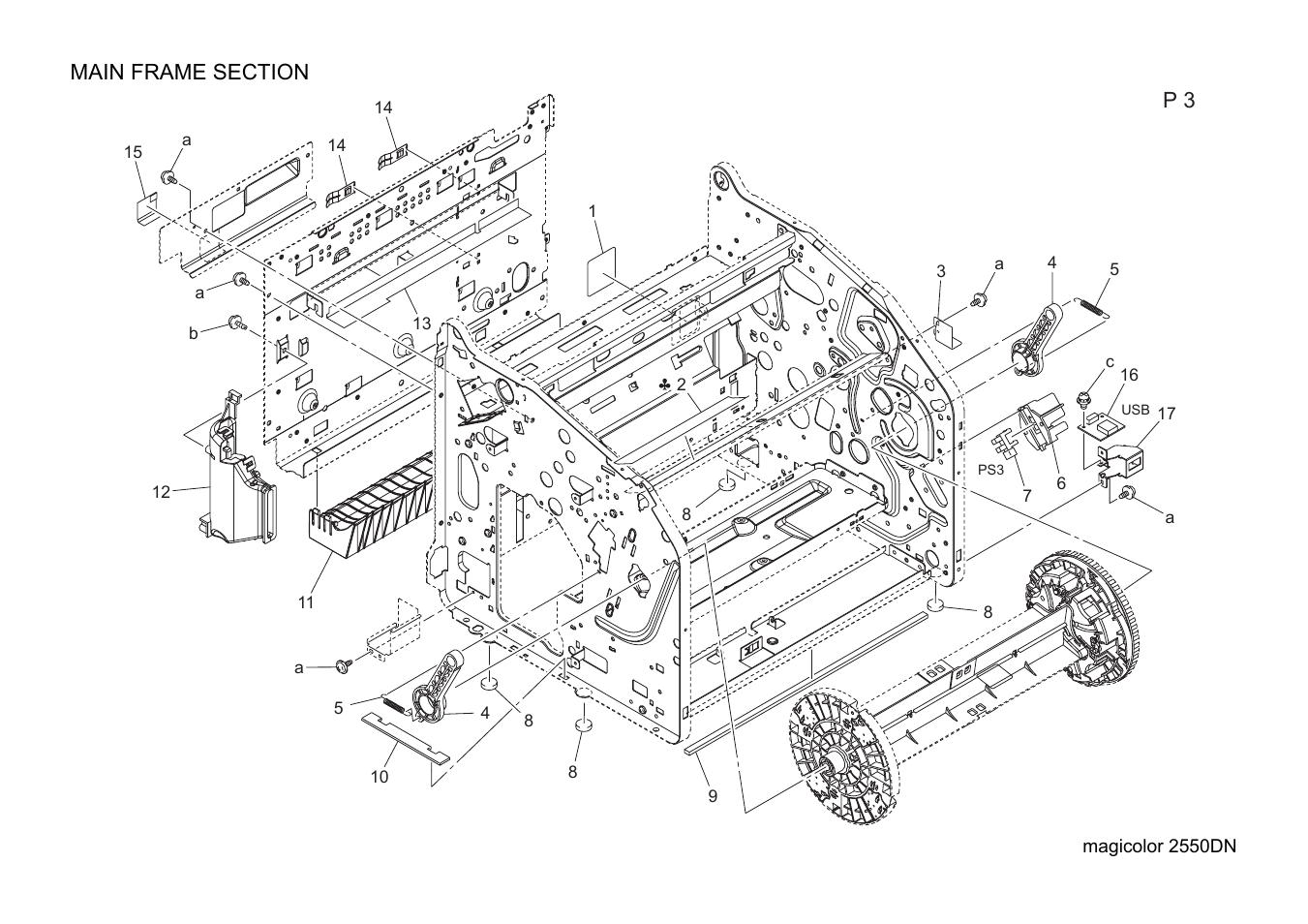 Main frame section | Konica Minolta magicolor 2550DN A00V014 User Manual | Page 14 / 67