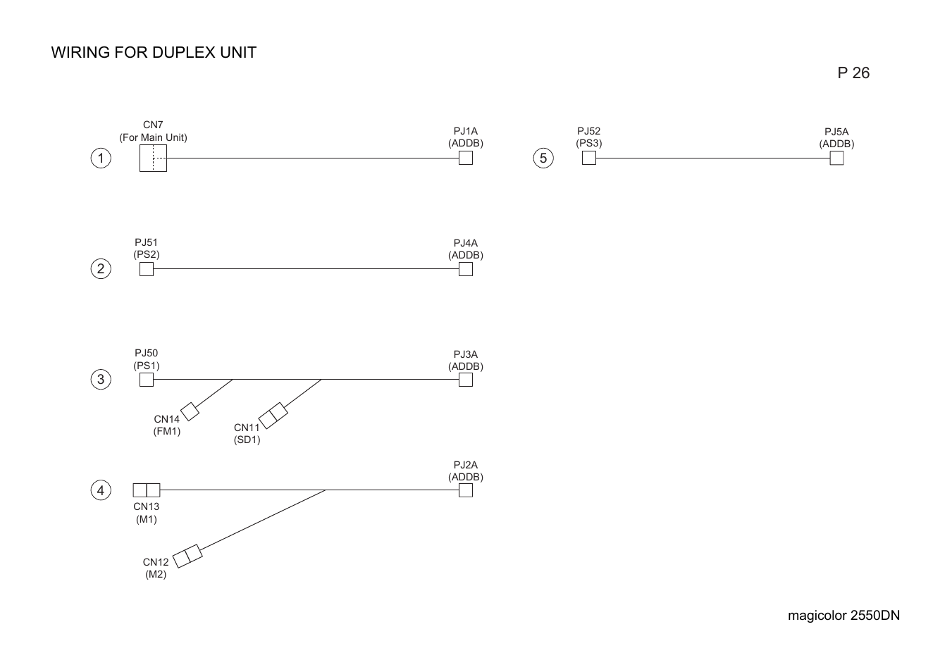 Wiring for duplex unit, Wiring for duplex unit p 26 | Konica Minolta magicolor 2550DN A00V014 User Manual | Page 60 / 67