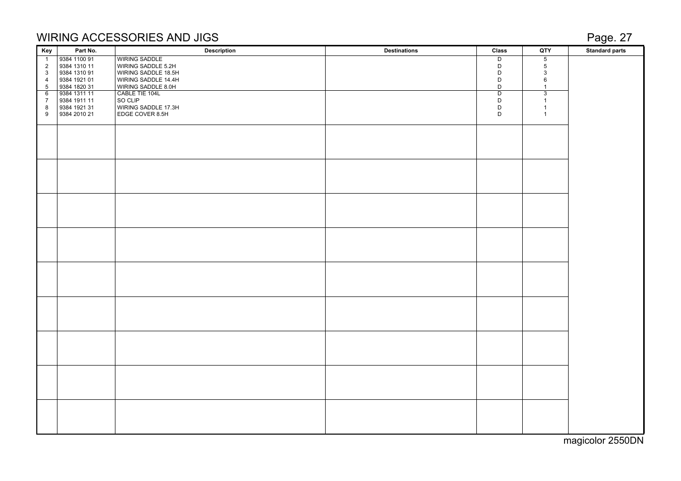 Wiring accessories and jigs, Page. 27, Magicolor 2550dn | Konica Minolta magicolor 2550DN A00V014 User Manual | Page 63 / 67