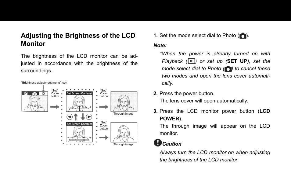 Adjusting the brightness of the lcd monitor | Konica Minolta Q-M200 User Manual | Page 44 / 89