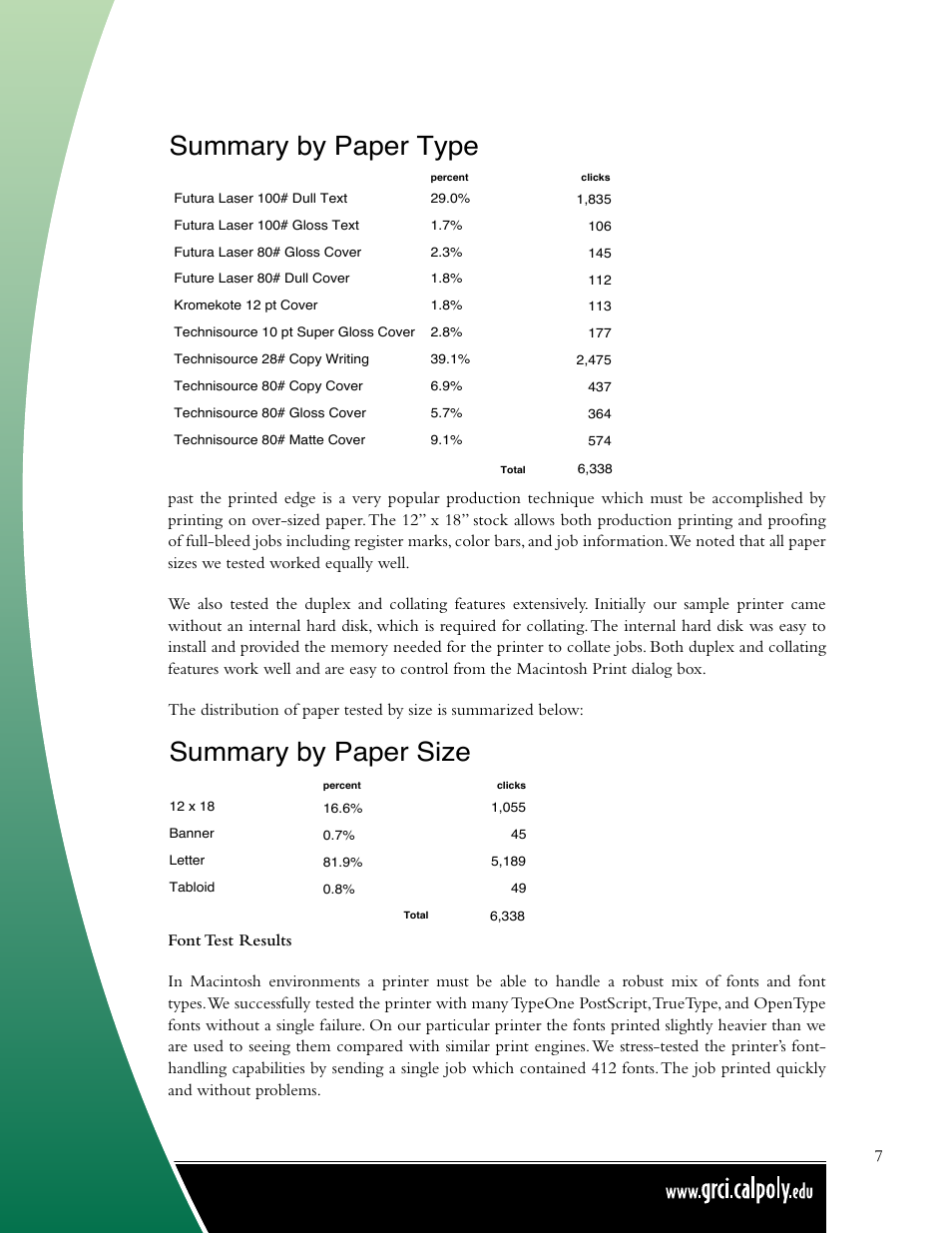 Summary by paper size, Summary by paper type | Konica Minolta 7450 User Manual | Page 7 / 9