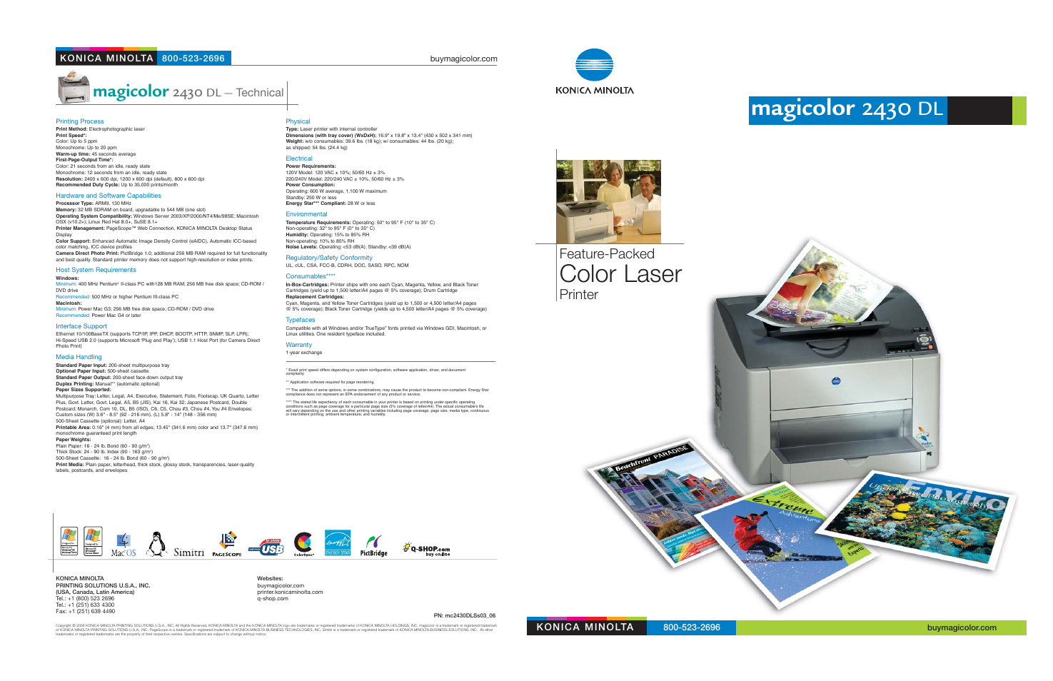 Color laser, Magicolor 2430, Magicolor | Feature-packed, Printer, Dl — technical | Konica Minolta magicolor 2430 DL User Manual | Page 4 / 4