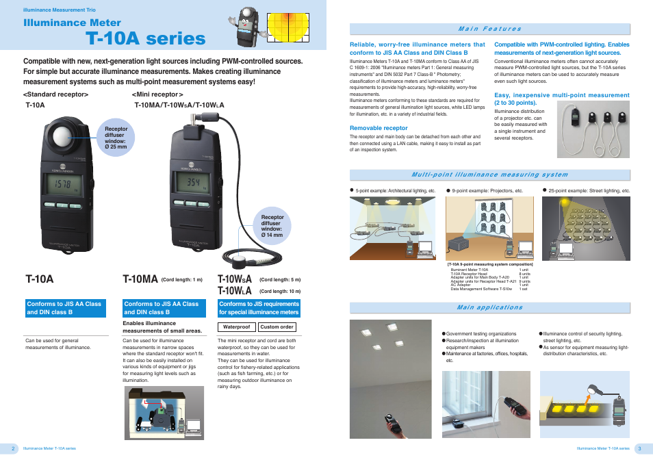 Illuminance metert-10a series, T-10a series, T-10ma | T-10w, T-10a, Illuminance meter | Konica Minolta ILLUMINANCE METER LUMINANCE METER CHROMA METER T-10A /T-10MA/ T-10WSA/T-10WLA User Manual | Page 2 / 11