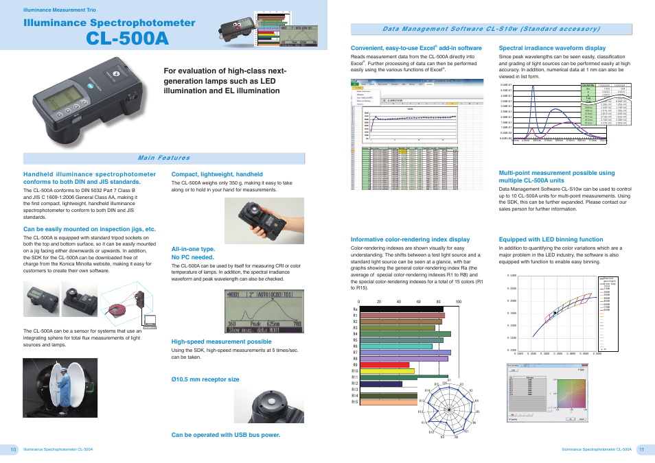Illuminance spectrophotometercl-500a, Cl-500a, Illuminance spectrophotometer | Konica Minolta ILLUMINANCE METER LUMINANCE METER CHROMA METER T-10A /T-10MA/ T-10WSA/T-10WLA User Manual | Page 6 / 11