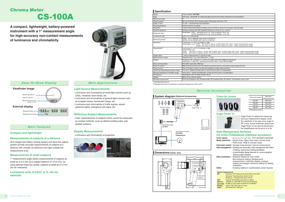 Chroma metercs-100a, Cs-100a, Chroma meter | Konica Minolta ILLUMINANCE METER LUMINANCE METER CHROMA METER T-10A /T-10MA/ T-10WSA/T-10WLA User Manual | Page 9 / 11