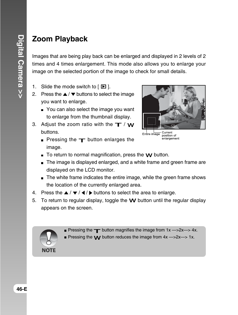 Digital camera, Zoom playback | Konica Minolta E50 User Manual | Page 46 / 75