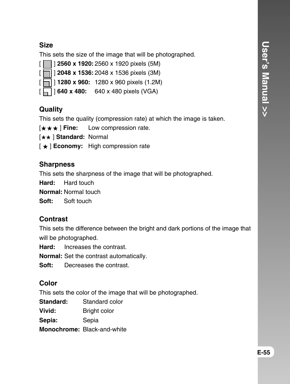 User’s manual | Konica Minolta E50 User Manual | Page 55 / 75