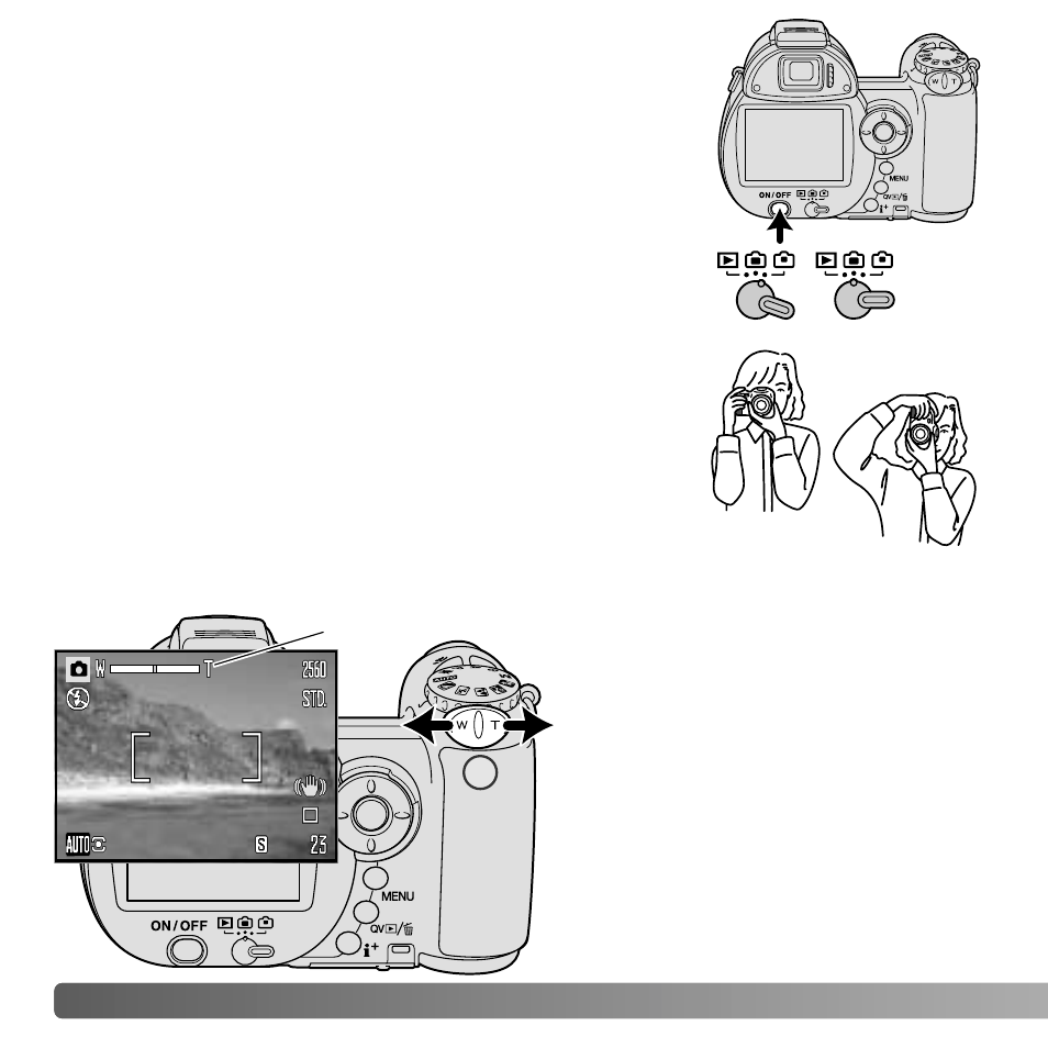 Basic recording, Handling the camera, Using the zoom lens | Konica Minolta DIMAGE Z5 User Manual | Page 20 / 132
