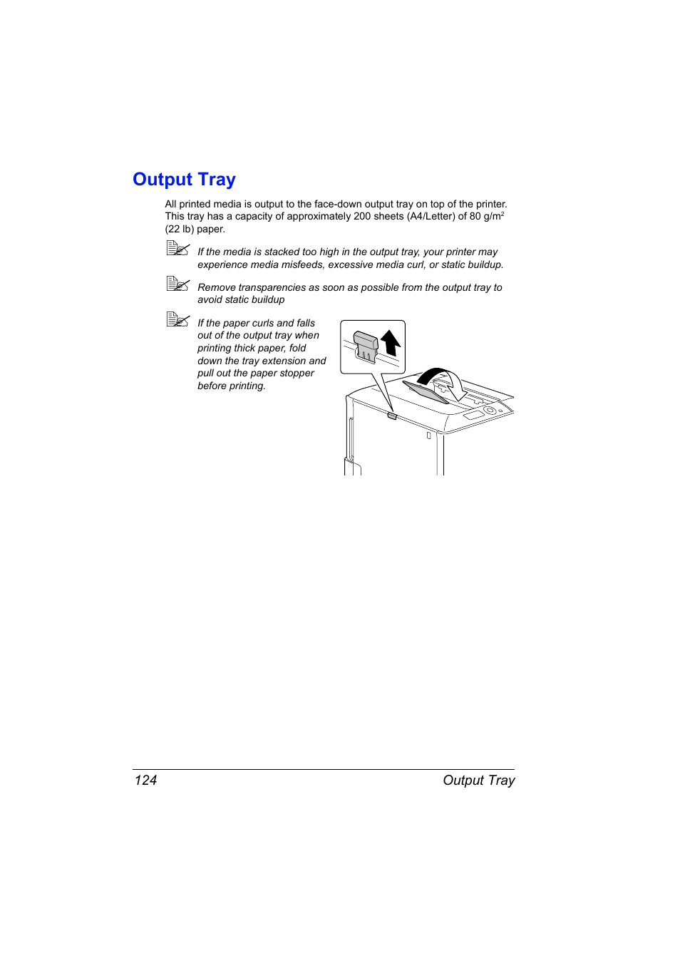 Output tray, Output tray 124 | Konica Minolta PagePro 4650EN User Manual | Page 138 / 260