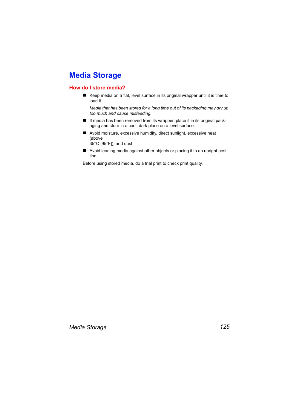 Media storage, Media storage 125 | Konica Minolta PagePro 4650EN User Manual | Page 139 / 260